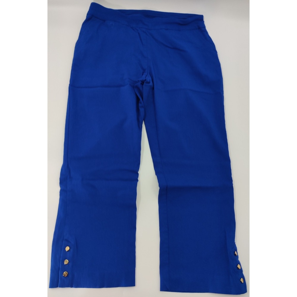Attyre New York Womens Royal Blue Gold Button Hem Cropped Pull On Pants Size 8